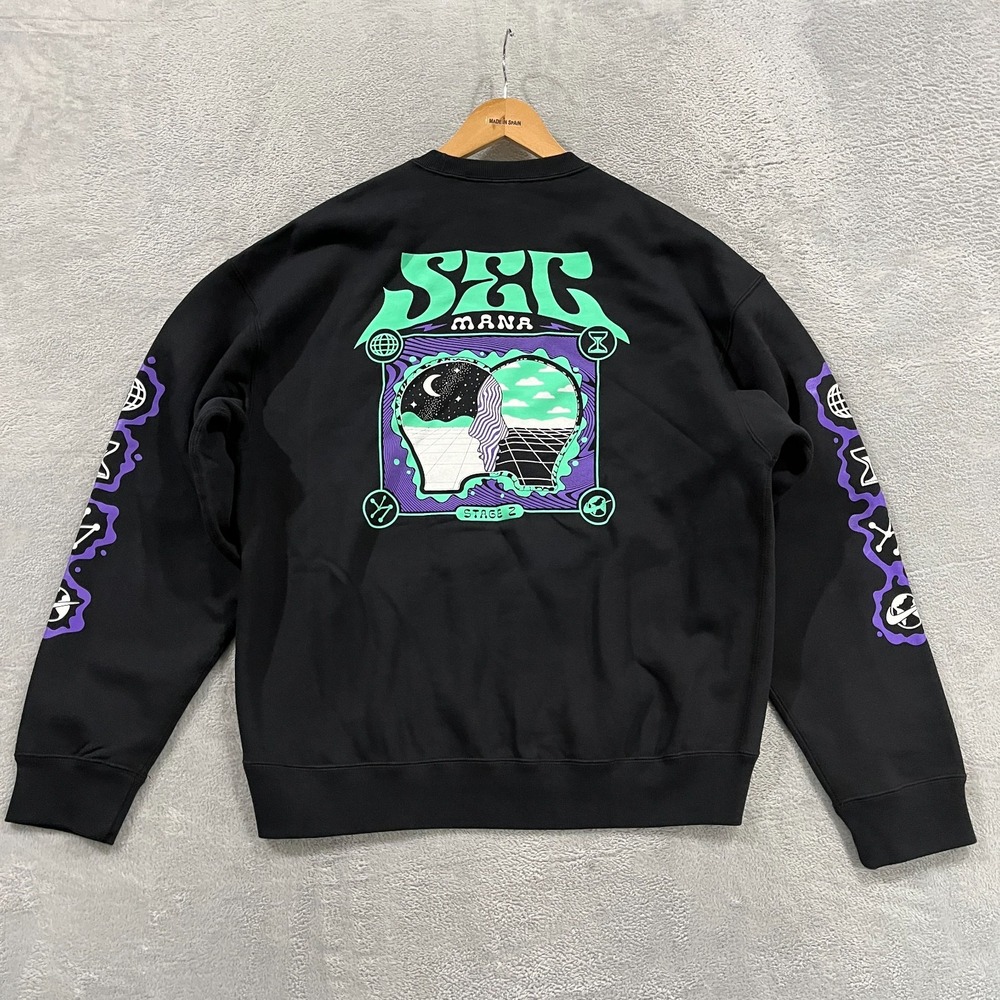 Nike Sweatshirt Mens Medium SEC MANA Stage 2 Fleece Crew Streetwear Y2K Grunge
